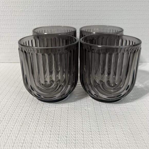 Gatsby ART DECO Set of 4 On The Rocks Smoky Gray Glasses Bar 11oz 325ml Apollo - Picture 9 of 13